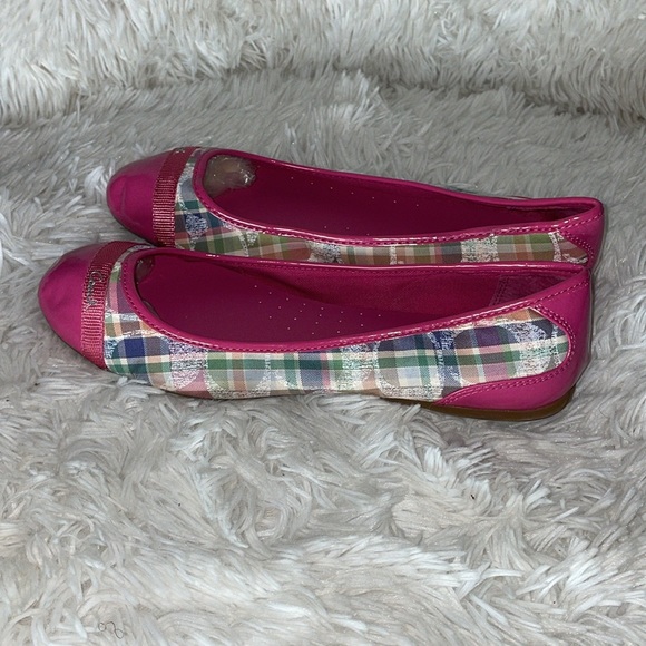Coach Cecile Canvas Signature Logo Pink Leather Cap Toe Ballet Flats Size 8 - Picture 3 of 6